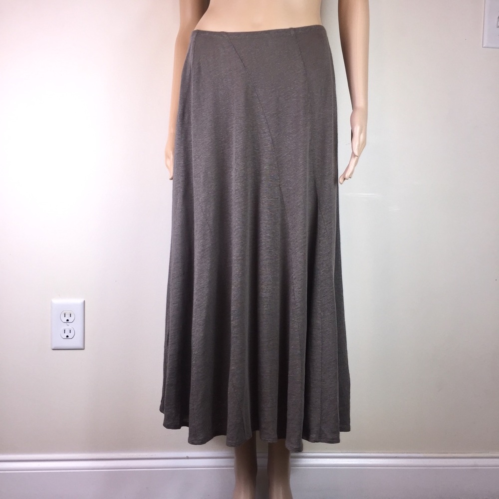 Eileen Fisher Brown Linen Knit Bias Cut Midi Skirt